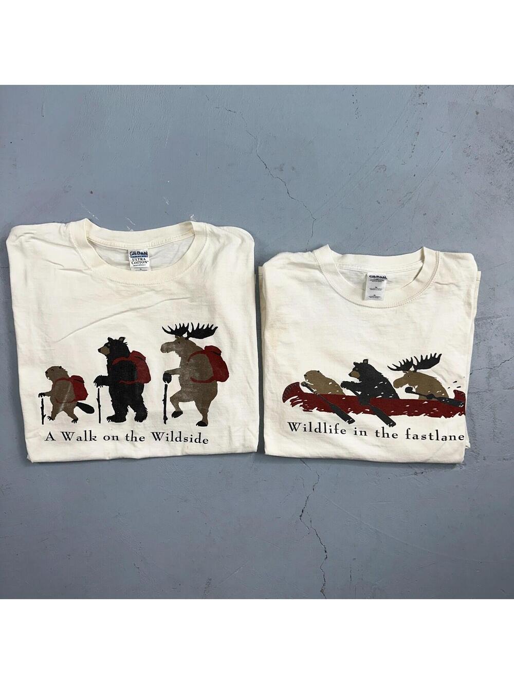VTG Y2K Adirondack Mountains Walk On The Wild Side T Shirt XL Animals Lot 2